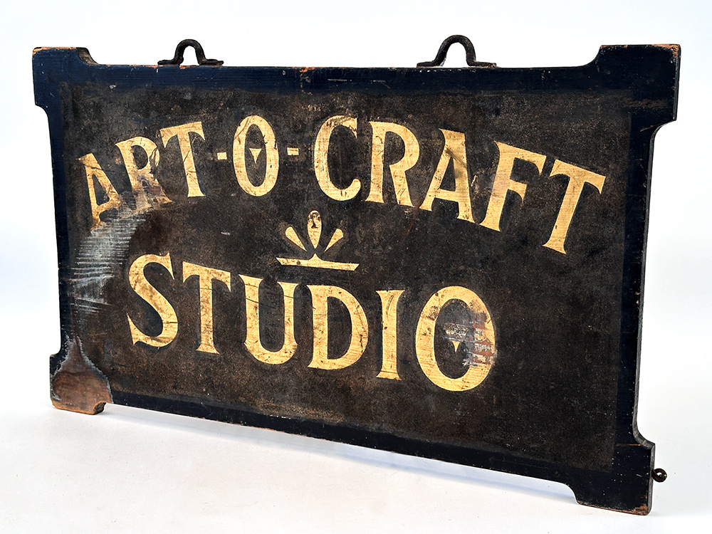 antique wooden paint decorated arts and crafts studio smalt trade sign