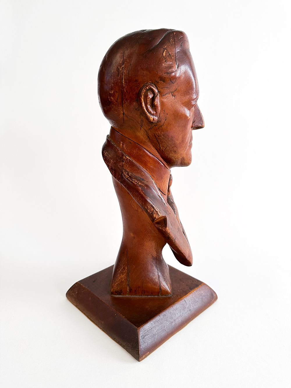 antique folk art woodrow wilson carved wooden bust 