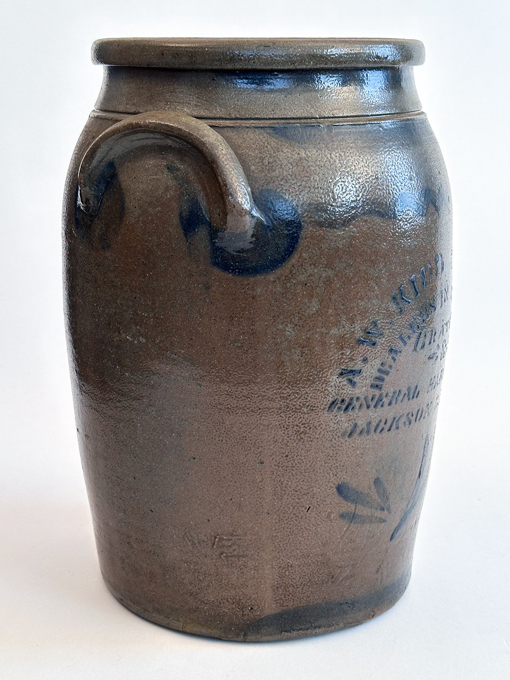 a w kidd and sons jackson courthouse west virginia blue decorated stoneware merchant jar