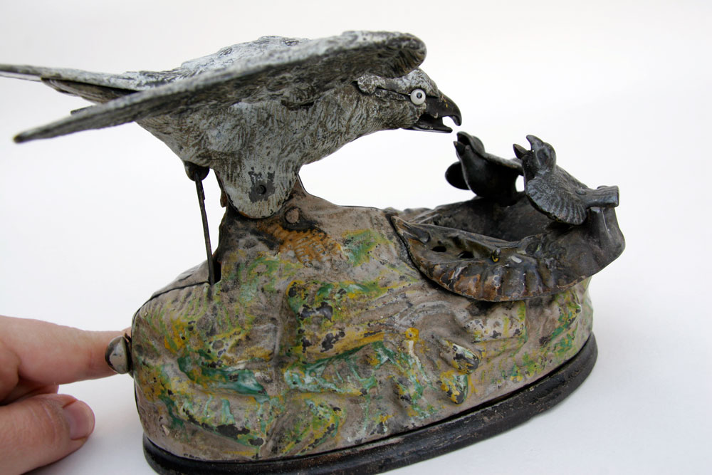 Cast Iron Paint >> Eagle and Eaglets Mechanical Bank Cast Iron Paint >> Eagle and Eaglets Mechanical Bank