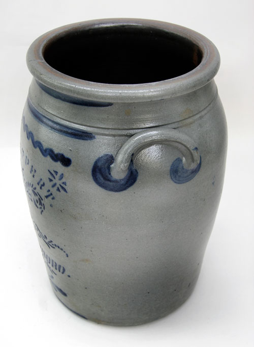 T. F. Reppert Blue Decorated Crock 6 Gallon Greesboro PA