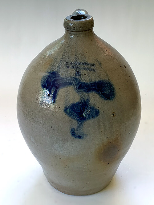 T O Goodwin West Hartford Connecticut cobalt decorated ovoid 3 gallon stoneware jug