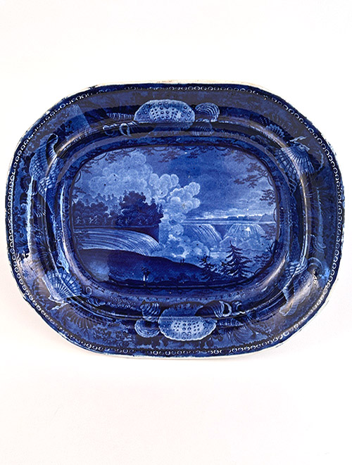 niagara falls antique blue historical transferware platter enoch wood 19th century staffordshire