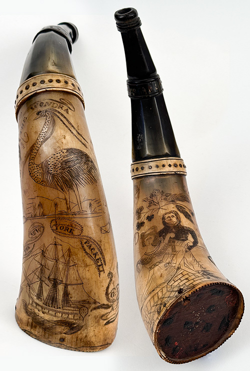 1835 sailor made antique folk art sailor made powder horn