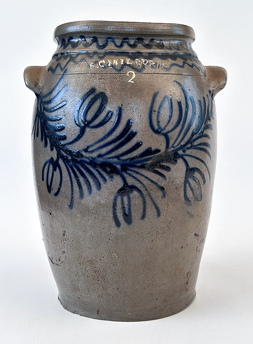 b.c. milburn alexandria virginia antique blue decorated stoneware crock for sale