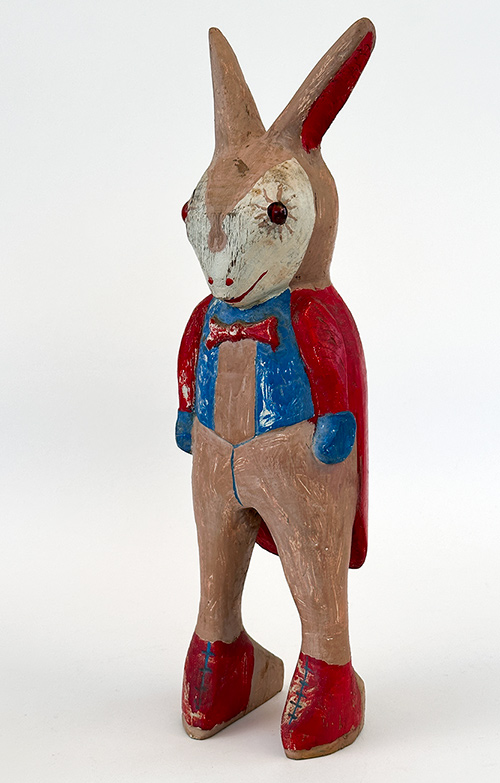 zoratti folk art painted wooden carving of peter rabbit